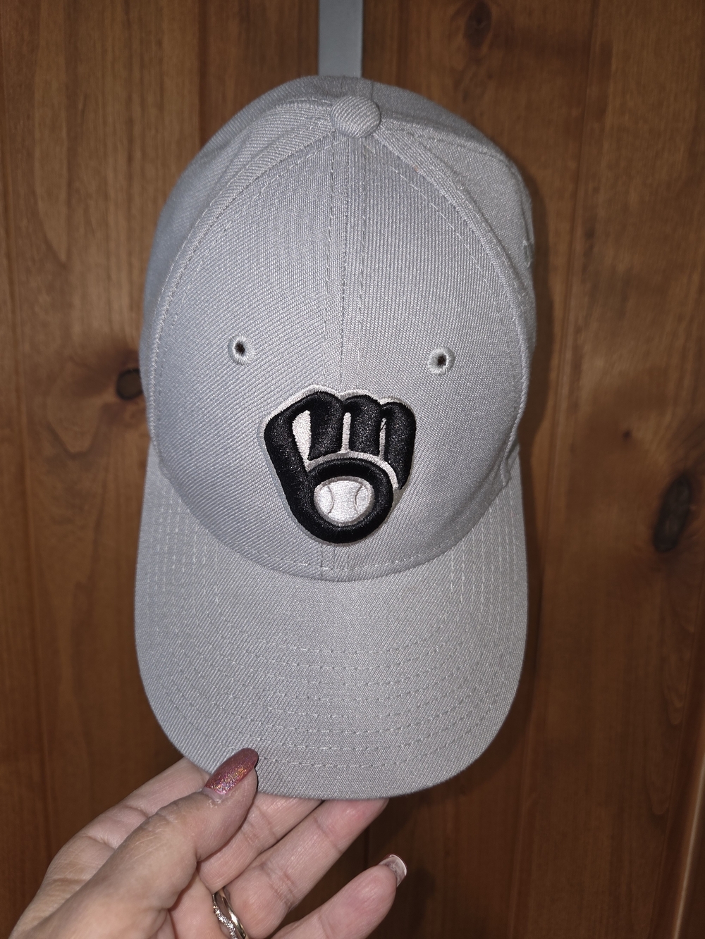 MLB Kids/Youth Light Gray Cap with Black Embroidered Brewers Logo